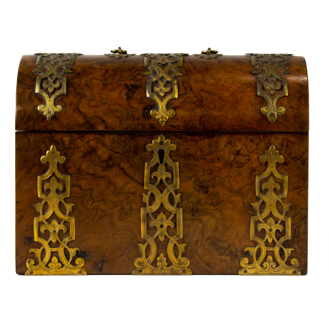 Appraisal: A VICTORIAN BRASS BOUND BURR WOOD LETTER OR STATIONERY BOX