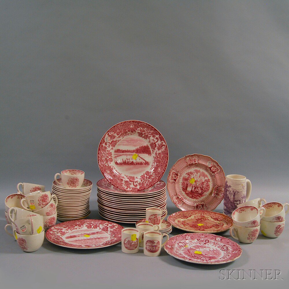 Appraisal: Group of Red and White Transfer-decorated Tableware th century including