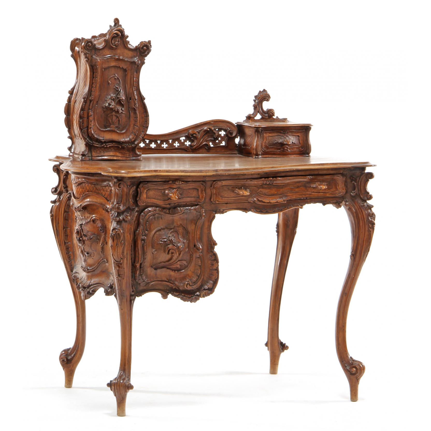 Appraisal: Italian Rococo Style Ladies' Writing Desk late th century walnut