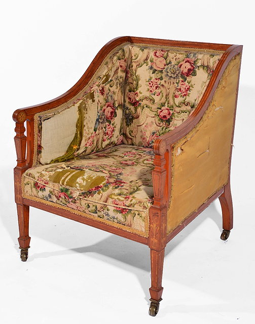 Appraisal: Edwardian satinwood tub chairwith line inlay and stringing