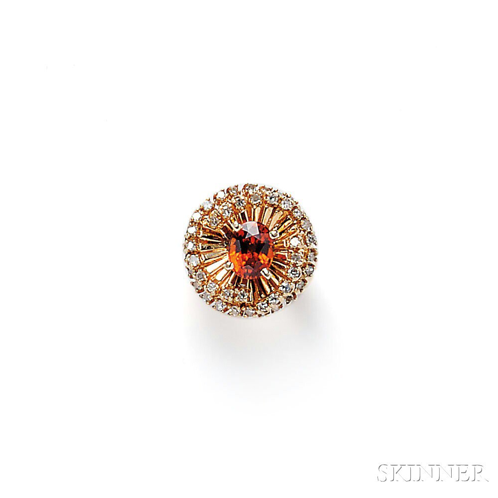 Appraisal: kt Gold Spessartine Garnet and Diamond Ring prong-set with an