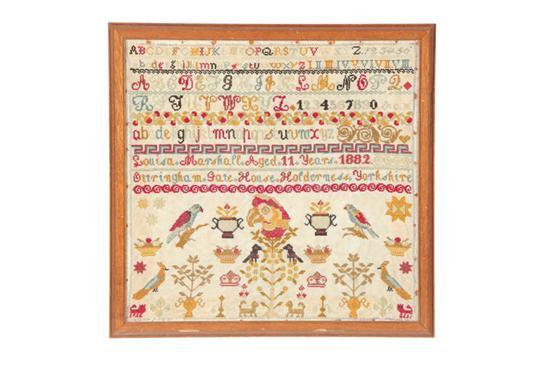 Appraisal: SAMPLER Louisa Marshall Ottringham Yorkshire England wool on canvas Bands