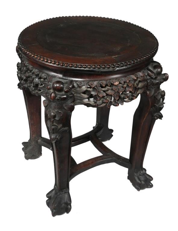 Appraisal: Carved wooden Chinese end table or pedestal Round with floral