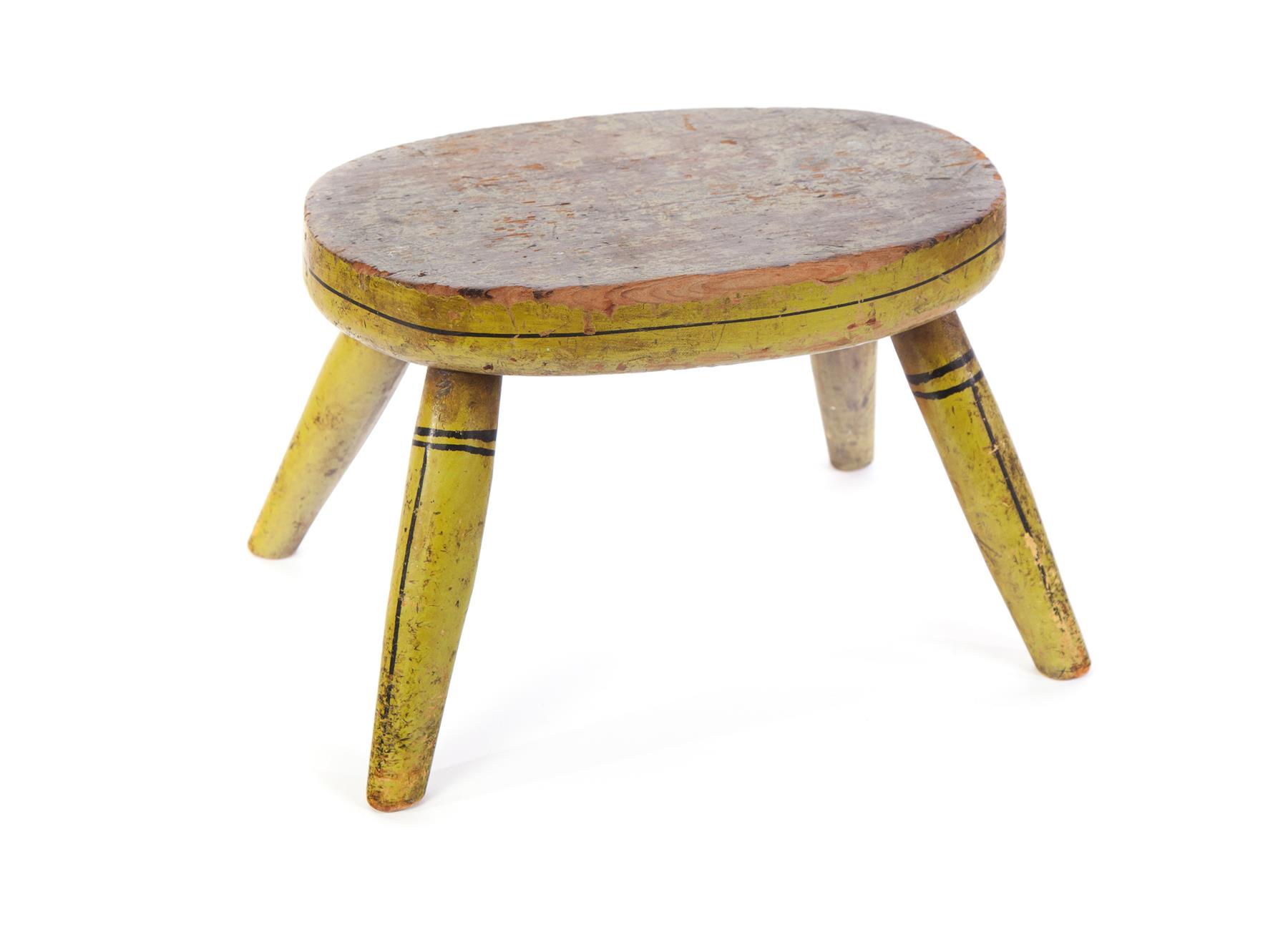 Appraisal: AMERICAN PAINTED FOOTSTOOL Attributed to New England nd half- th