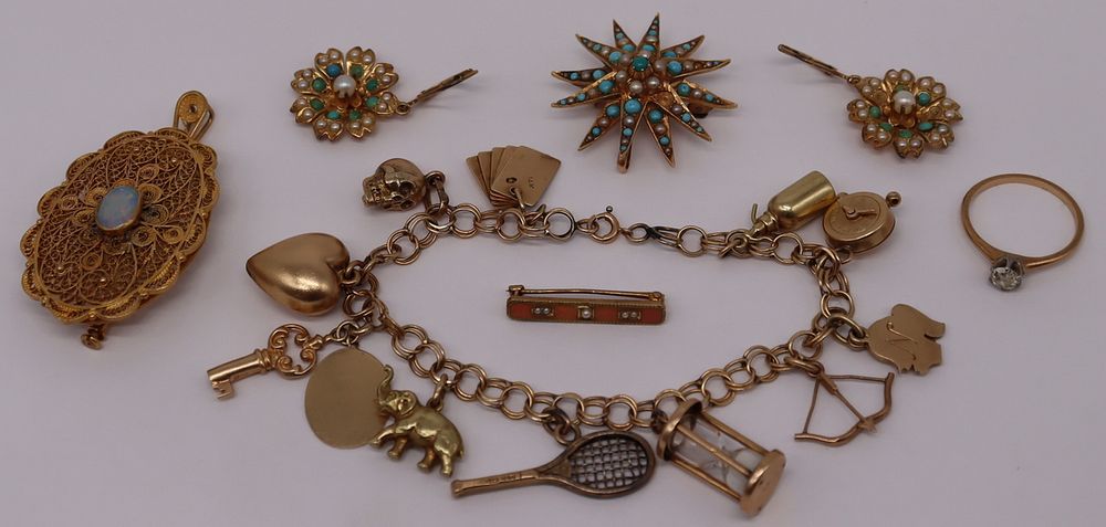 Appraisal: JEWELRY Assorted Antique Vintage Gold Grouping Includes a signed kt