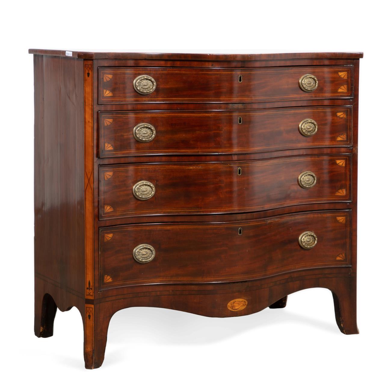 Appraisal: GEORGE III MAHOGANY SERPENTINE CHEST CA George III mahogany serpentine