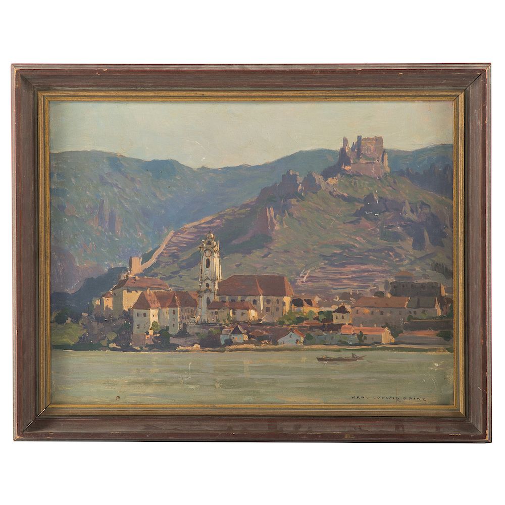 Appraisal: Karl Ludwig Prinz Mountainous Landscape with Town Austrian - Oil