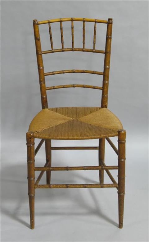 Appraisal: ENGLISH FRUITWOOD BAMBOO STYLE CHAIR h w d in