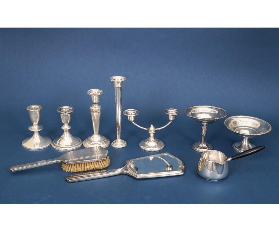 Appraisal: Sterling silver tableware to include candlesticks compotes dresser set etc