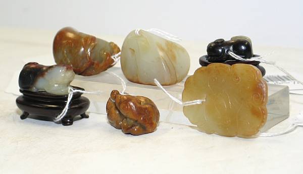 Appraisal: Six nephrite carvings The first in the form of a