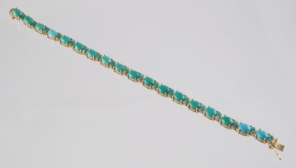 Appraisal: K GOLD AND OVAL TURQUOISE TENNIS BRACELET k yellow gold