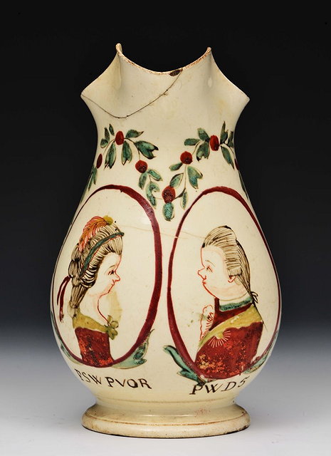 Appraisal: A CREAMWARE JUG painted with the oval medallions of Frederica