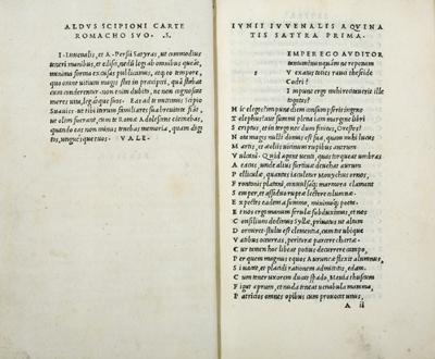 Appraisal: JUVENALIS Decimus Junius FLACCUS Aulus Persius Satyrae Venice Aldus vo