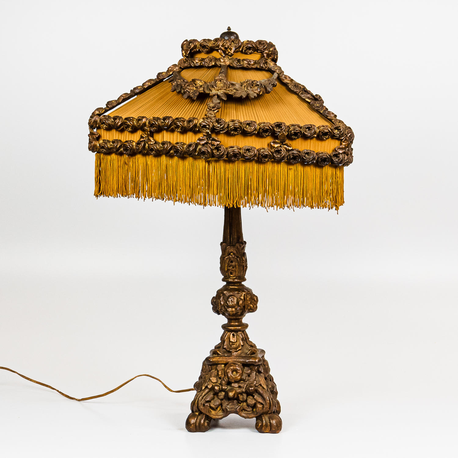 Appraisal: Rustic Gesso Table Lamp the shade decorated with gesso roses