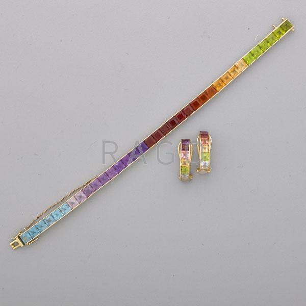 Appraisal: RAINBOW GEMSTONE K GOLD BRACELET AND EARRINGS Condition Report