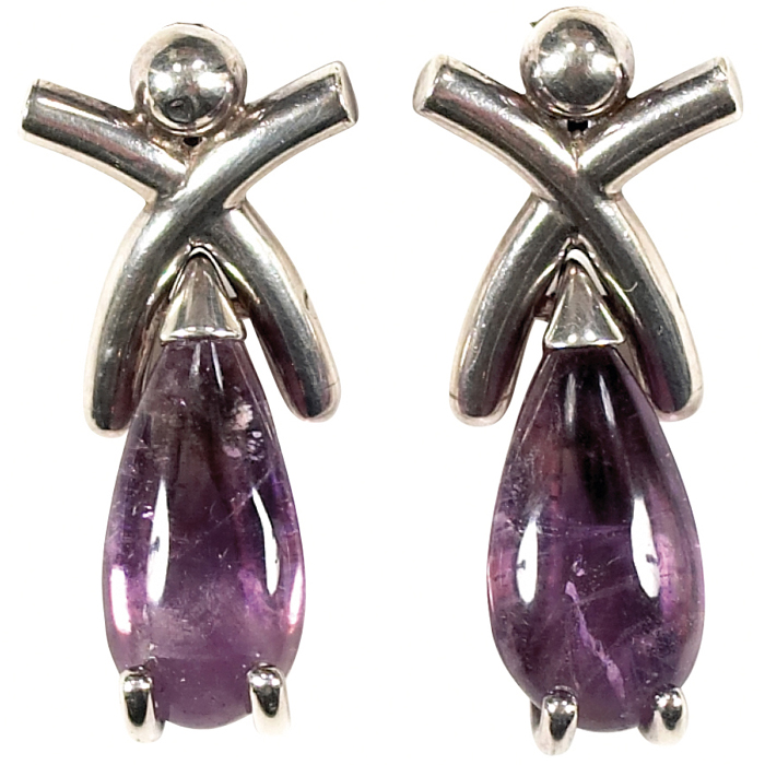 Appraisal: Antonio Pineda earrings pair Mexico sterling with amethyst quartz drops