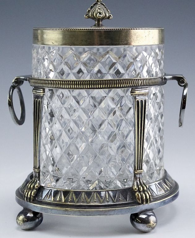 Appraisal: Antique English Ornate Silver Plated Cracker Jar Antique English silver