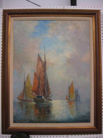 Appraisal: Impressionistic Oil on Canvas sailing ships signed illegibly x image