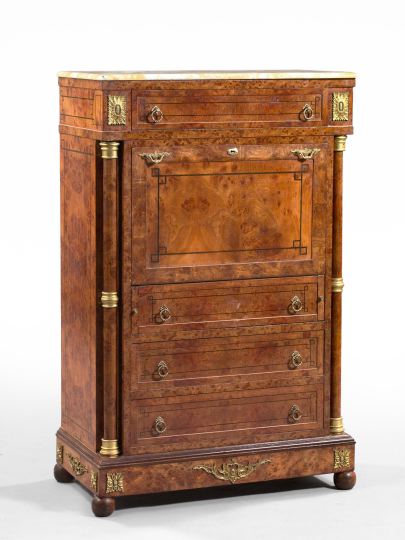 Appraisal: Empire-Style Burl Elm and Onyx-Top Secretaire Abattant late th century