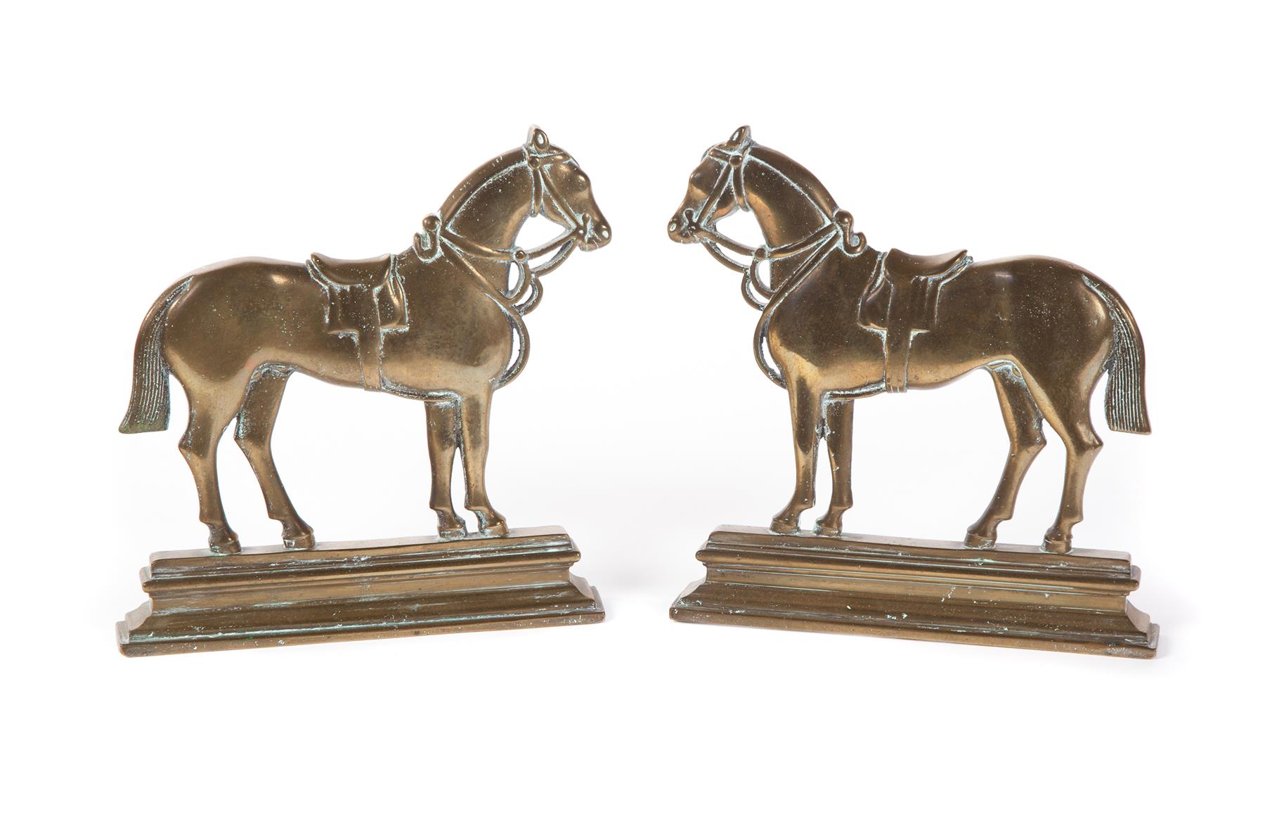 Appraisal: PAIR OF BRASS HORSE BOOKENDS American th quarter- th century