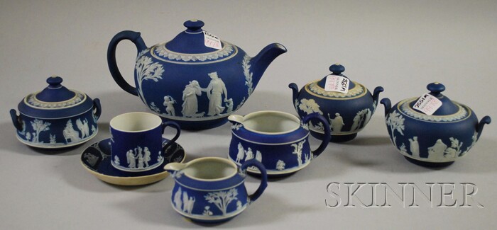 Appraisal: Eight Wedgwood Dark Blue Jasper Dip Tea Wares a teapot