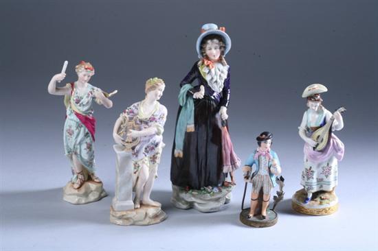 Appraisal: FIVE CONTINENTAL PORCELAIN FIGURES Including a German figure of a