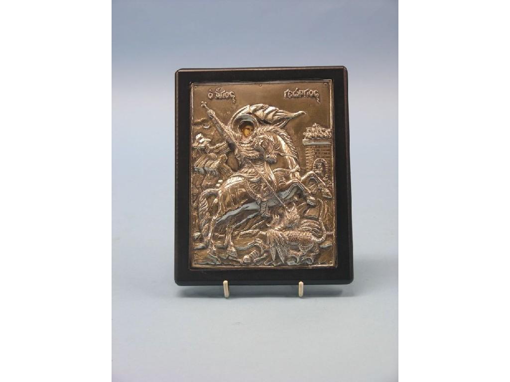 Appraisal: A Jerusalem silver icon deeply embossed depitction of St George