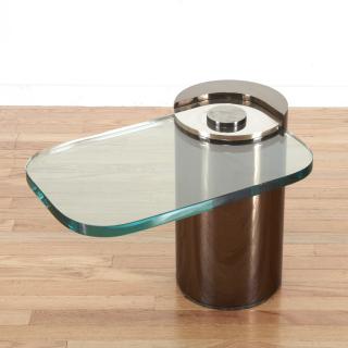 Appraisal: Karl Springer cantilever chrome glass side table Karl Springer cantilever