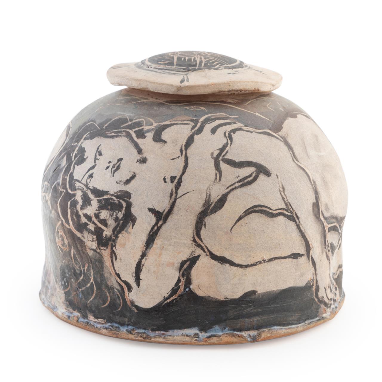 Appraisal: RON MEYERS STUDIO POTTERY URN W RECLINING NUDE Ron Meyers