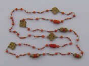 Appraisal: A fine antique gold tests approx carat filigree coral necklace