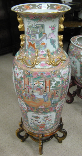 Appraisal: ROSE CANTON PORCELAIN FLOOR VASE ON STAND Chinese th century