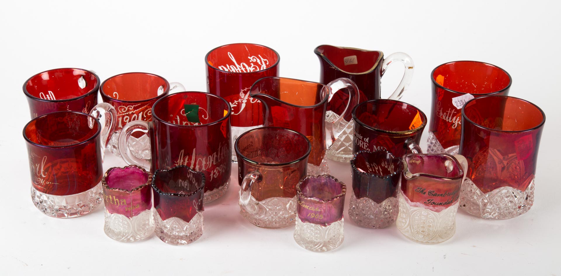 Appraisal: Assortment of glassware including ruby flash cups mugs and toothpicks