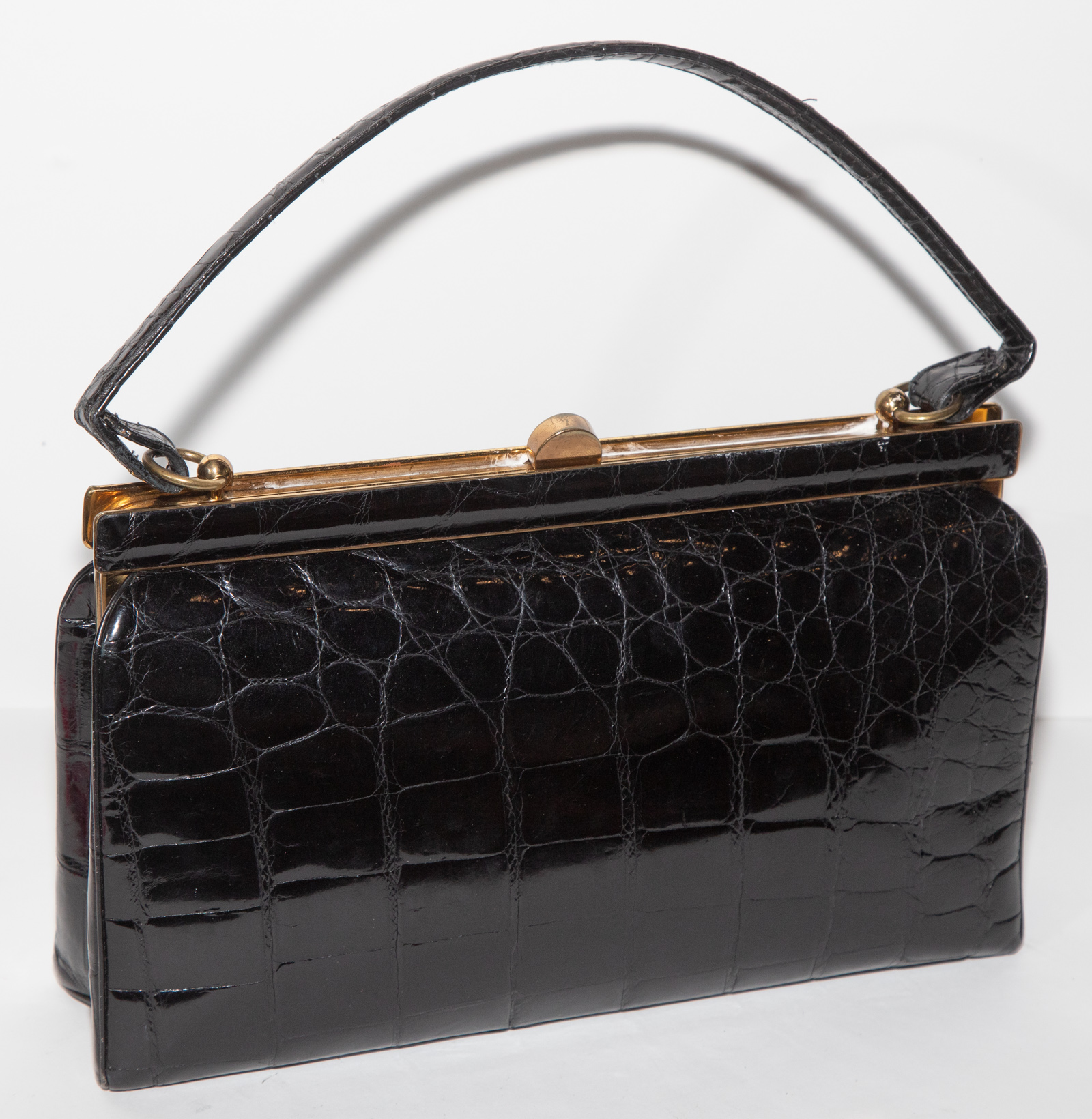 Appraisal: VINTAGE BLACK ALLIGATOR HANDBAG in H in L in W