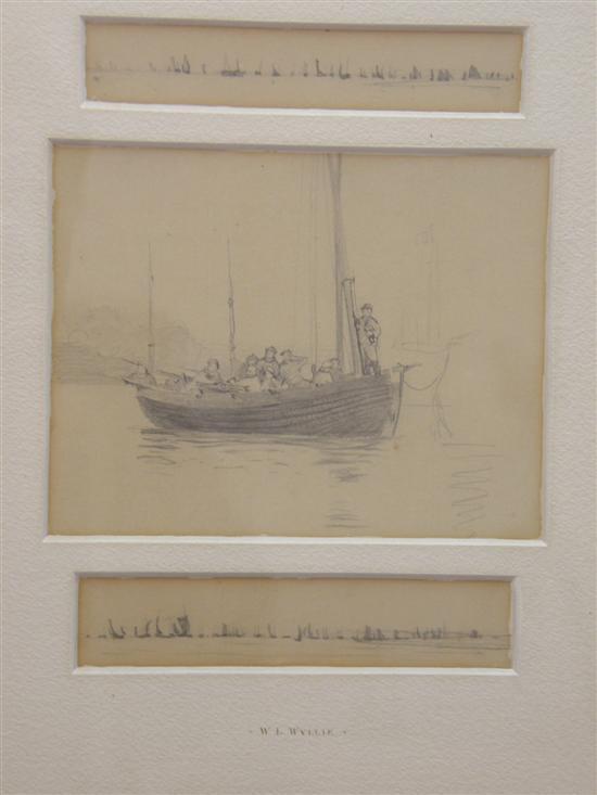 Appraisal: W L Wyllie three pencil sketches all in one frame