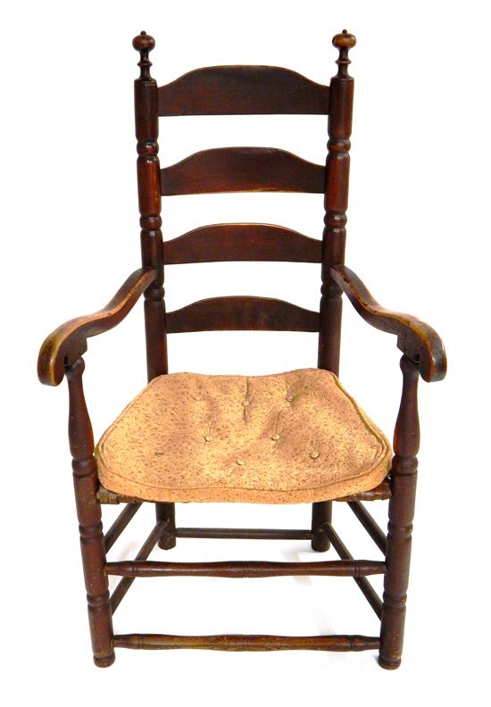 Appraisal: th C ladder back armchair stained finish woven splint seat