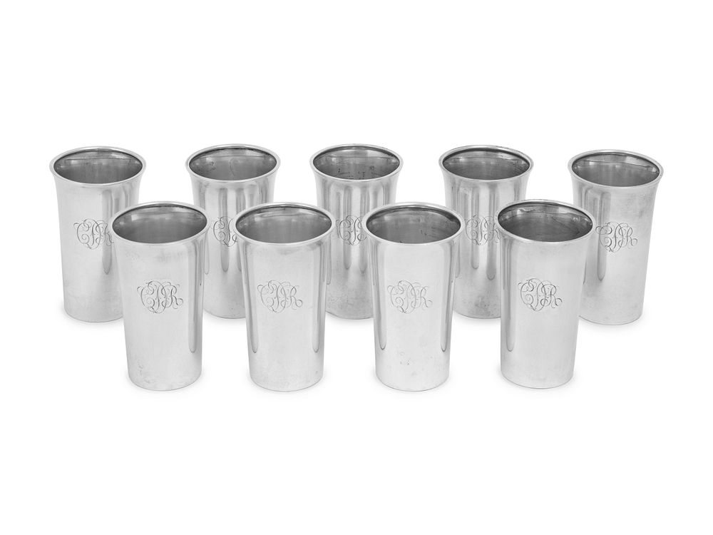 Appraisal: A Set of Nine American Silver Tumblers A Set of