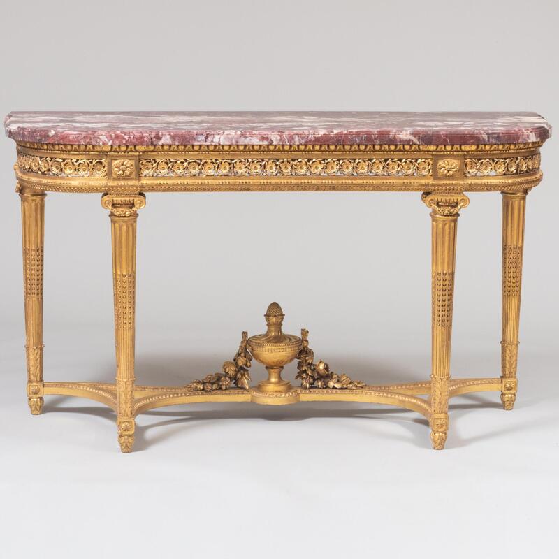 Appraisal: Fine Louis XVI Style Giltwood Console Table Fitted with a