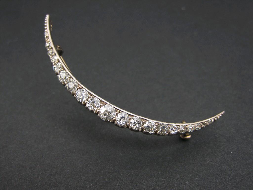 Appraisal: A Diamond Crescent Brooch pav -set graduated old-cut stones