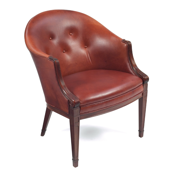 Appraisal: Fritz Henningsen armchair Denmark carved wood frame newly reupholstered in