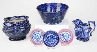 Appraisal: pcs th c deep blue Stafforshire incl creamer bowl sugar