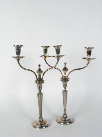 Appraisal: Pair of Sterling Silver Weighted Candelabrum two branches each ''