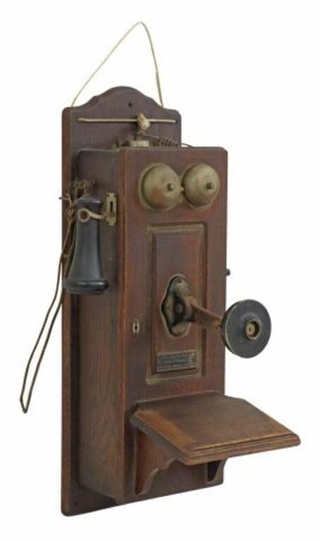 Appraisal: American oak crank wall telephone Chicago Telephone Supply Co early