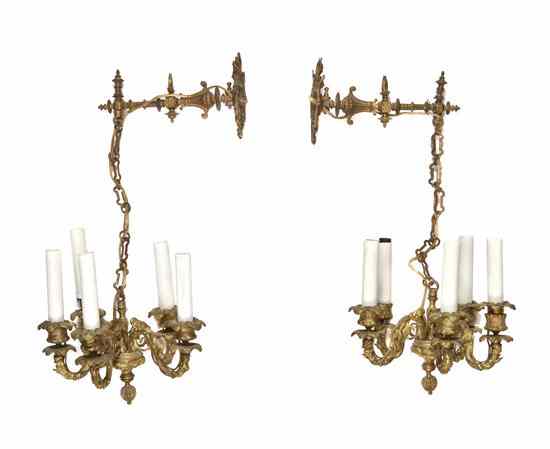 Appraisal: A Pair of Continental Gilt Metal Five-Light Sconces having floral