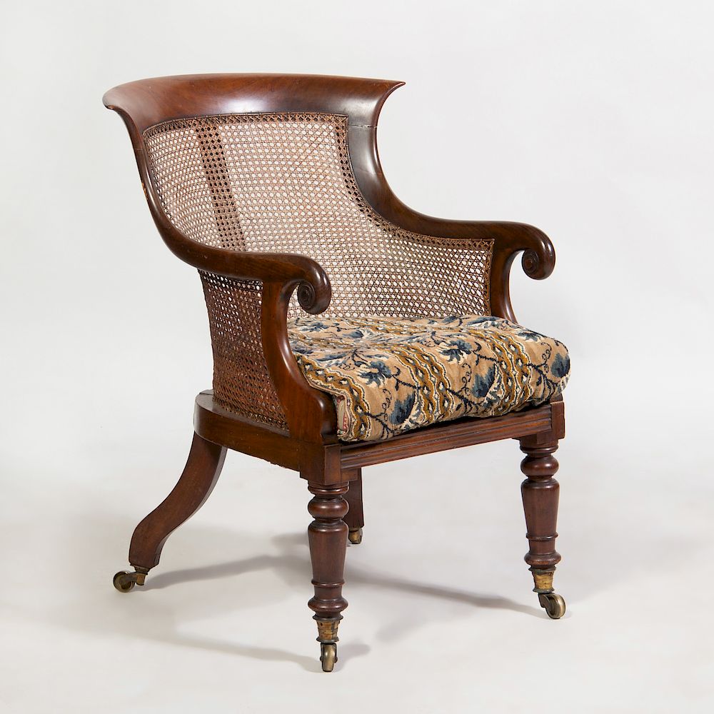 Appraisal: Regency Mahogany and Caned Desk Chair Fitted with an upholstered