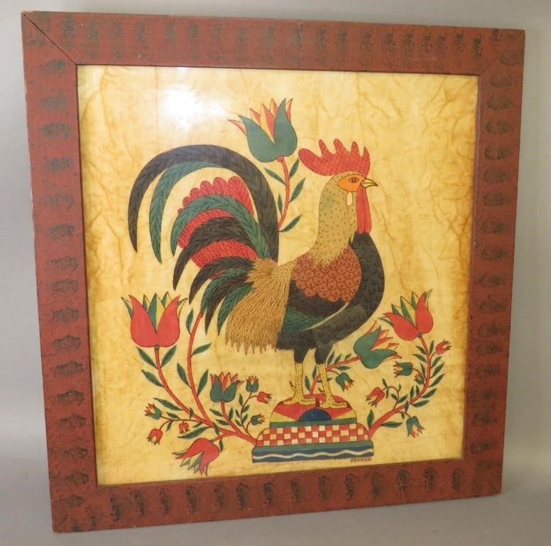 Appraisal: LARGE FOLK ART THEOREM TYPE PAINTING ROOSTER TULca dated on