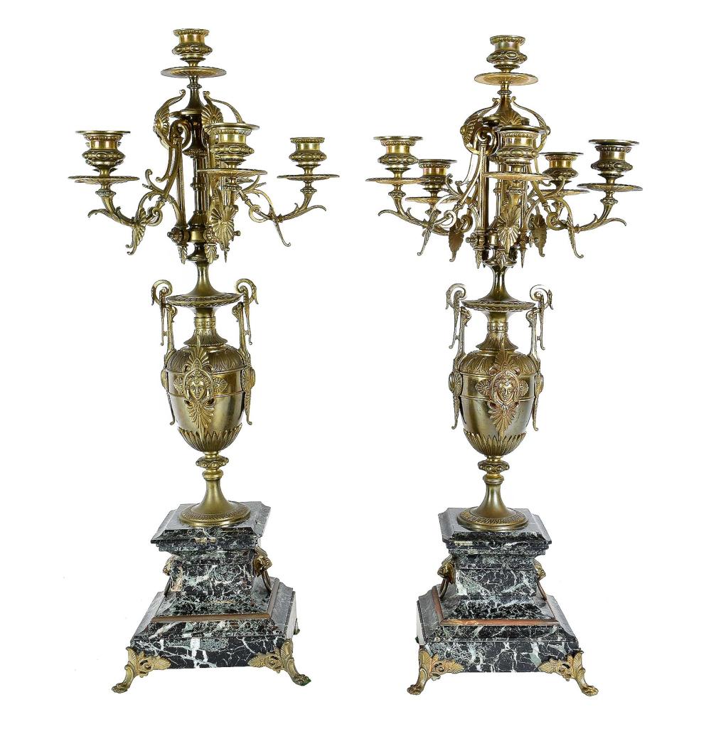 Appraisal: PAIR OF NAPOLEON III BRONZE MARBLE SIX-LIGHT CANDELABRALate th Century