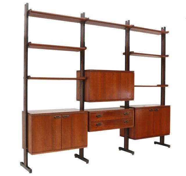 Appraisal: Italian mid-century modern teak modular bookcase c s black steel