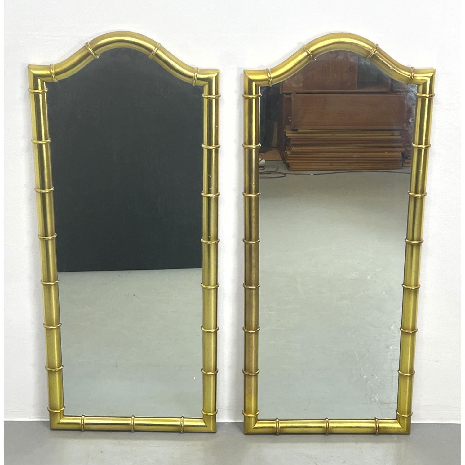 Appraisal: Pair Faux Bamboo Framed Wall Mirrors DREXEL Dimensions H inches