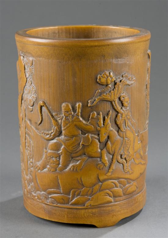 Appraisal: Chinese carved bamboo brush pot Late th early th century