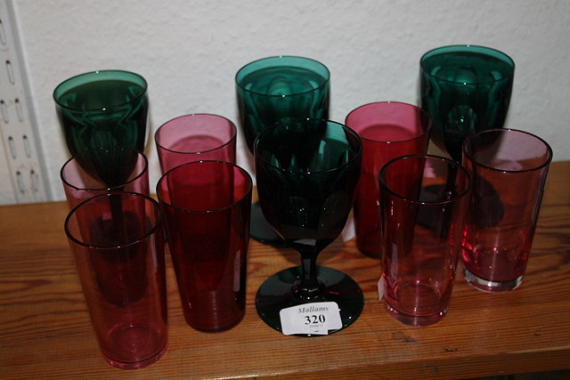 Appraisal: A SET OF FOUR BRISTOL GREEN WINE GLASSES and seven